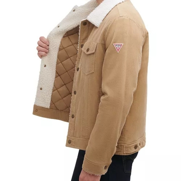 Guess Men's Stone Corduroy Bomber Jacket Sherpa Collar-Size Large - Picture 1 of 13